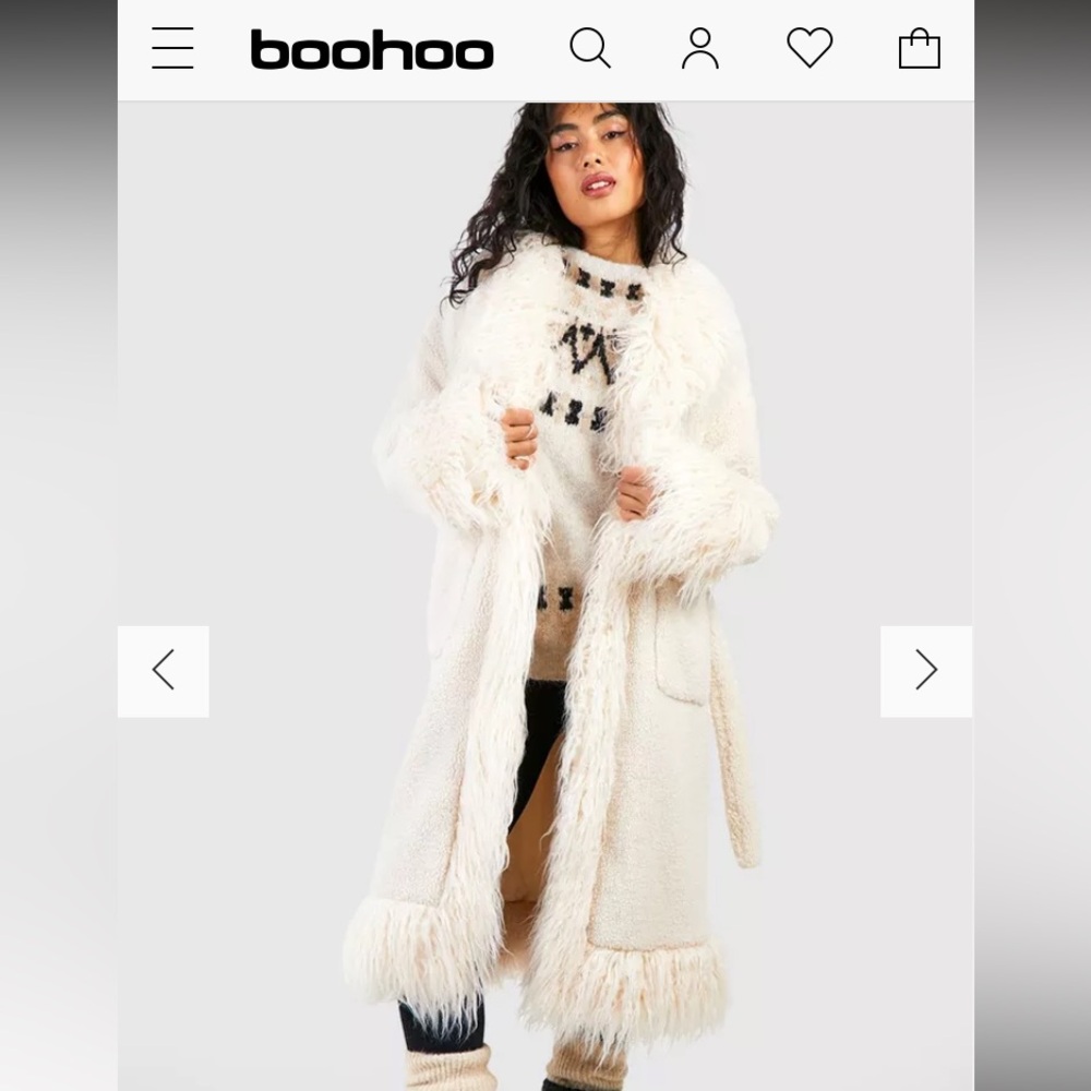 BooHoo Oversized cream sherpa coat.